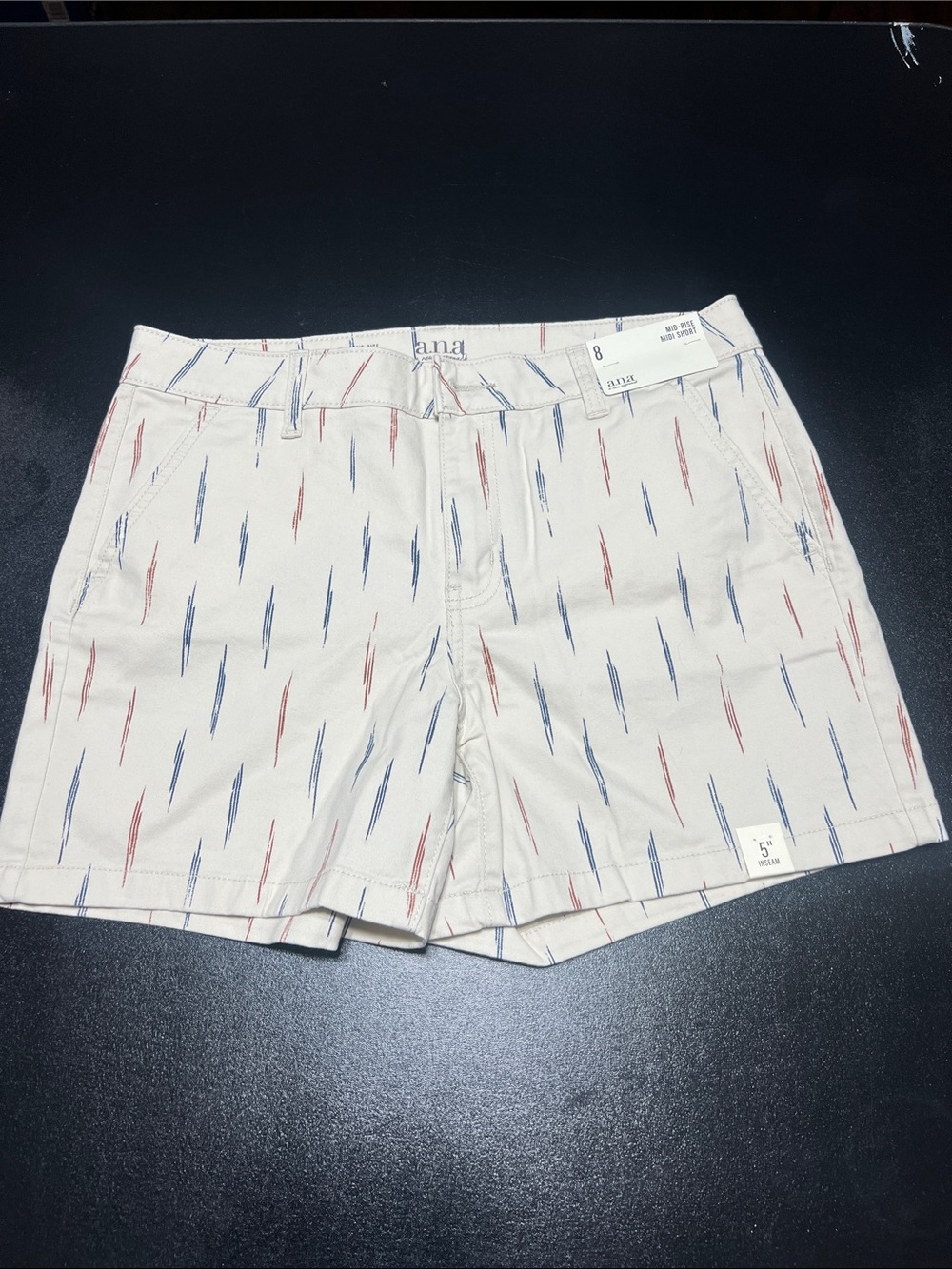 a.n.a Cream Women's Flat-Front Shorts with Red & Blue Linear Print